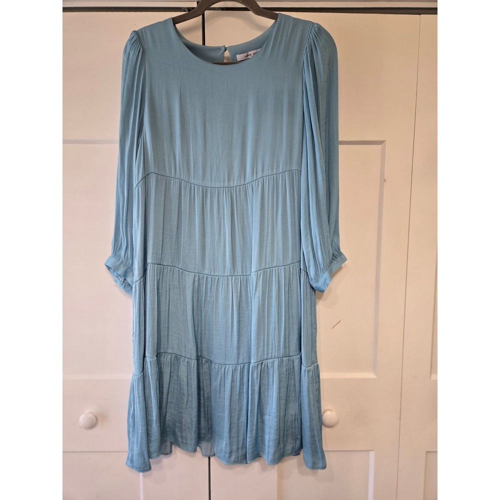 Naked Zebra Light Blue Tiered Babydoll Dress Long Sleeve Small